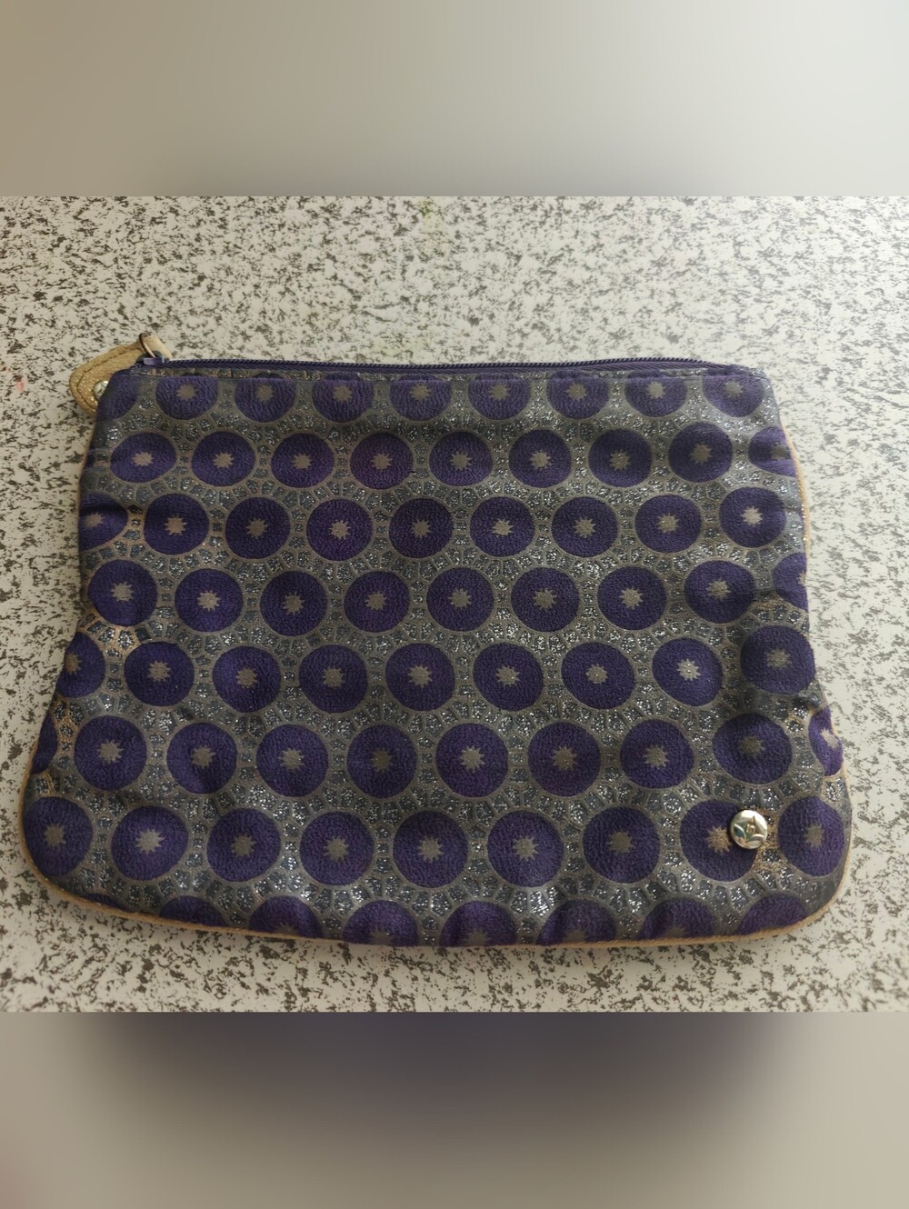 Stephanie Johnson cosmetic bag purple gold starburst Glitter